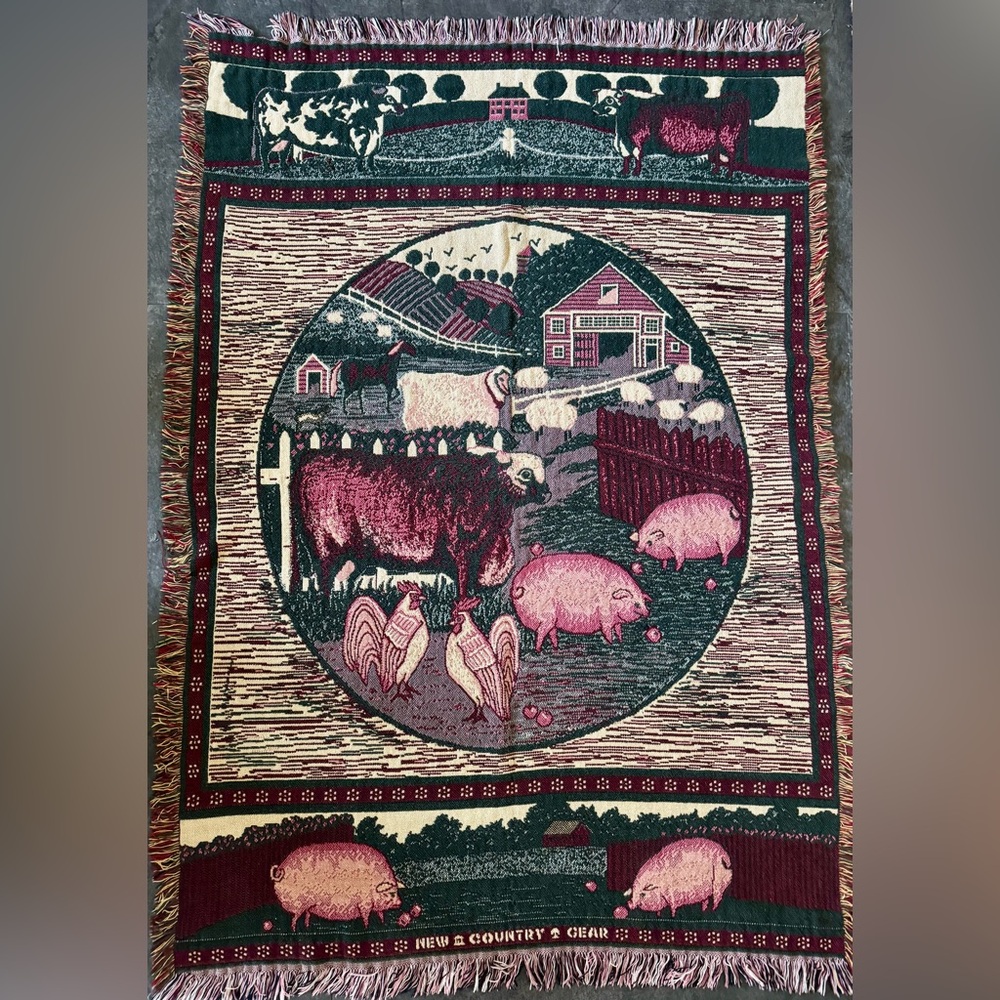 Vintage 100% Cotton Country Farmhouse Throw Blanket